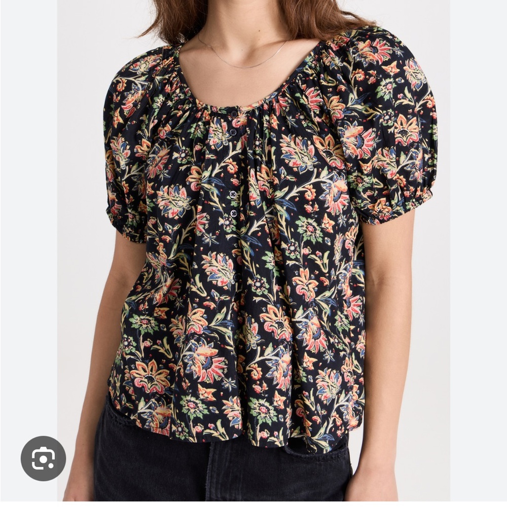 THE GREAT. The Porch Black Floral Blouse size 2/M